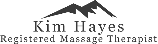 Logo of two mountains and the words Kim Hayes Registered Massage Therapist